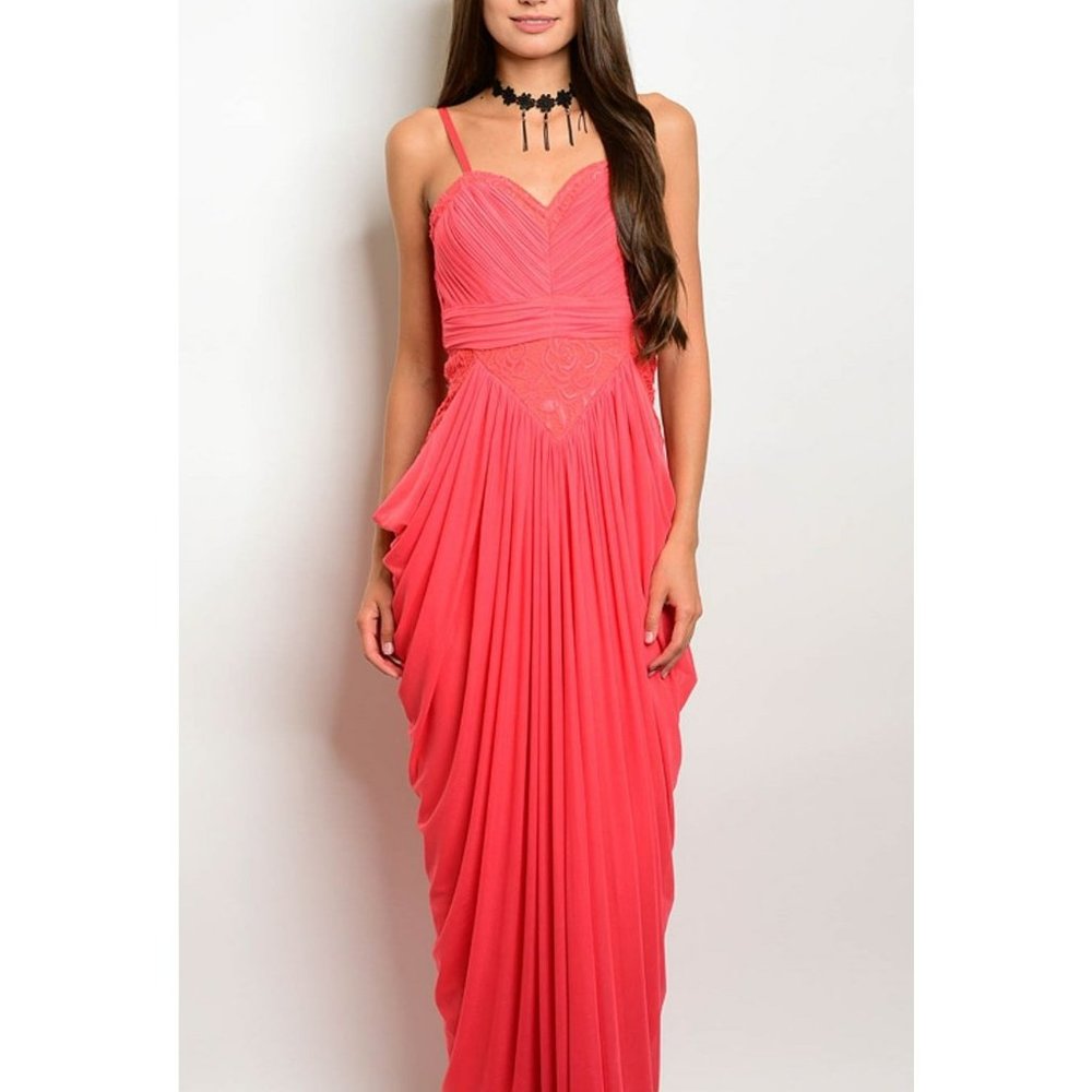Coral spaghetti strap sweetheart gown